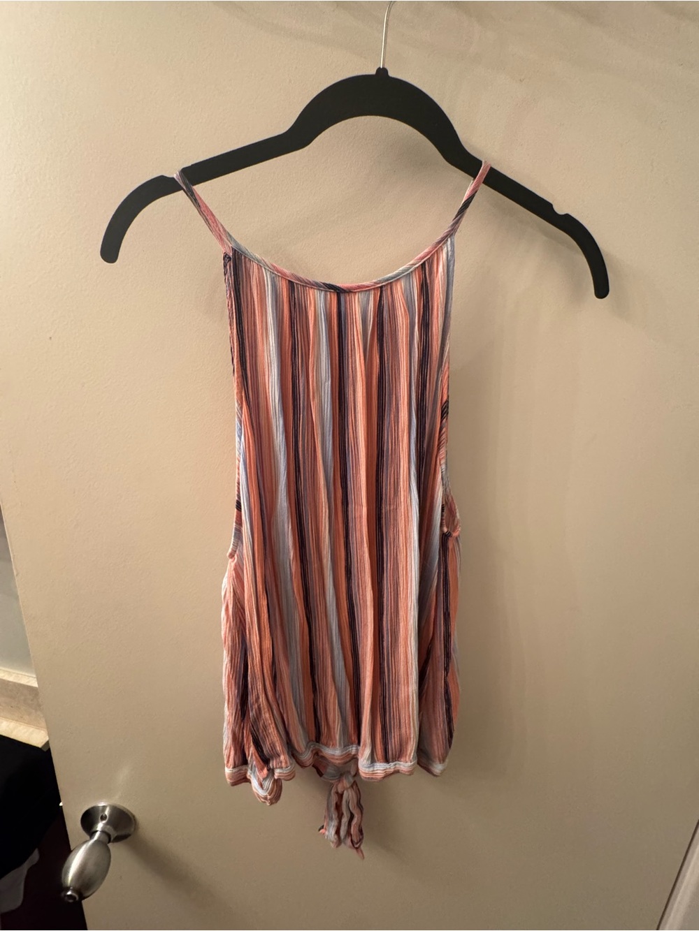 Francesca's Collections Peach, Blue & White Striped Tie-Hem Tank